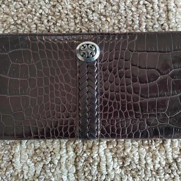 Brighton Handbags - Brighton Vintage Wallet Leather Croc Embossed Black Brown Bi-Fold